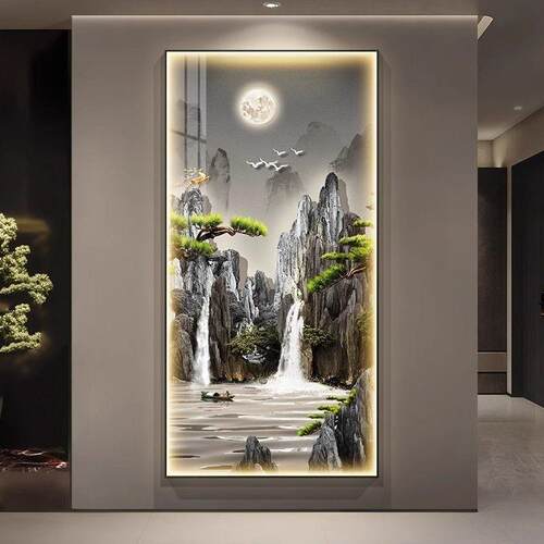新中式壁画LD灯过SDY道挂风画走廊入户门关对门装饰画玄大气山E水