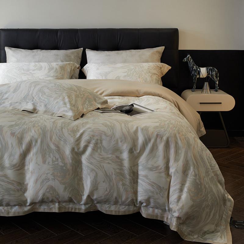 秋冬高端美式花加厚天套丝棉磨毛四印件软舒适被柔套床上99906用品