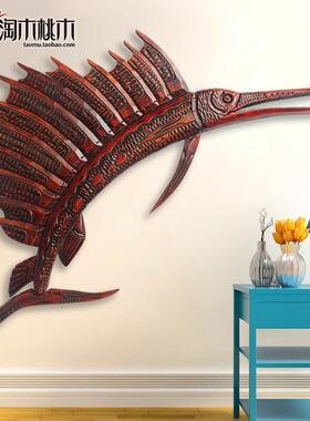 意墙面装饰品咖啡厅WIE创欧式壁饰墙鱼壁挂舞台背景实木复吧古酒