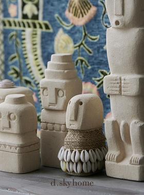 迪斯凯 印尼进RRI石口格远古风雕像摆件 几何抽象艺术原始像人偶