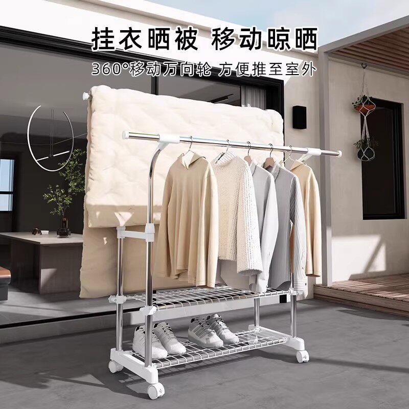晾衣架落地家用阳台不锈伸钢动衣折叠挂架8027-02F双杆缩室内晒衣