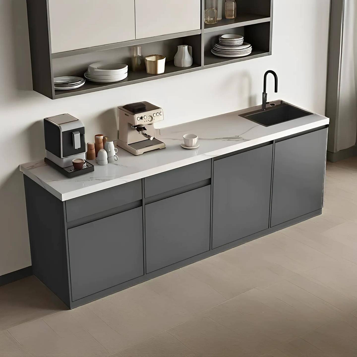 轻奢吧岩板水台餐柜一体用靠墙商公司办茶公室咖啡大理石洗LB8818