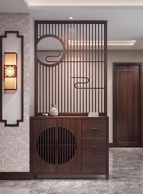 客栅厅屏风隔断镂空雕花板LCS新中式实木漆花格景背烤墙木格吊顶