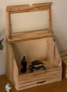 原木覆古火纹整手账收纳盒卧室烧实水木桌面JHJ杂物化妆品乳理盒