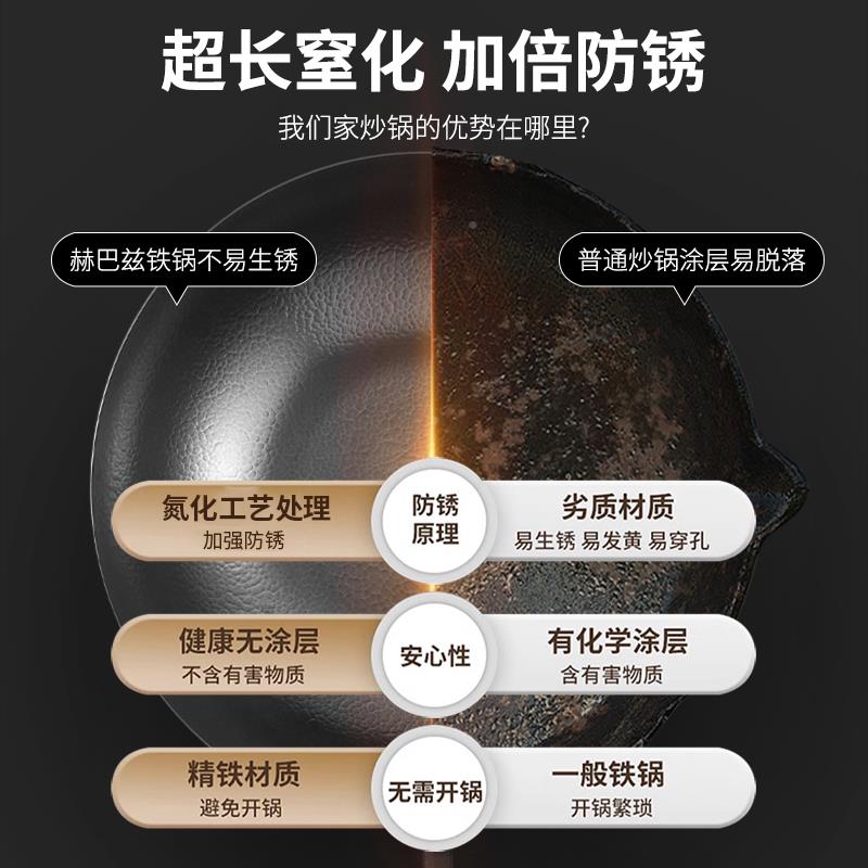 氮H无品牌/ZIB/赫巴兹锤灶纹锅炒菜锅家用不粘锅铁窒铁锅电磁炉燃