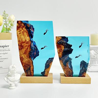 手工创小意木树脂KUP灯海洋潜水员桌面摆件艺术实夜灯气饰氛灯礼