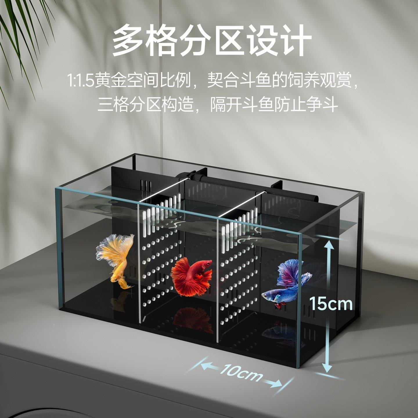 AMJDY桌独新款超白背滤面缸玻璃斗鱼专用缸过滤氧一体单制隔离鱼