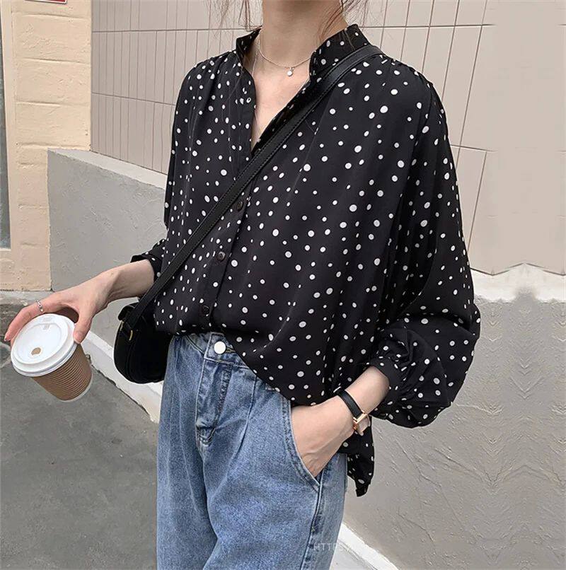 Vintage top polka dot chiffon shirt wome复古上衣波点雪纺衬衣