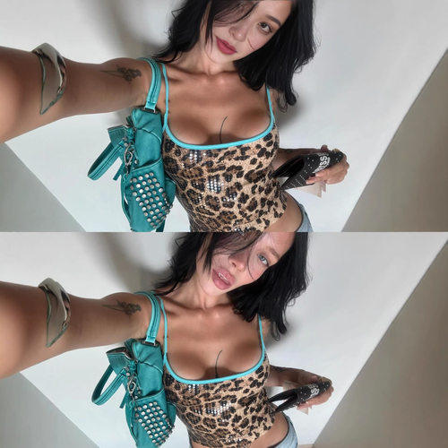 豹纹亮片显瘦吊带背心女Leopard glitter slimming camisole vest