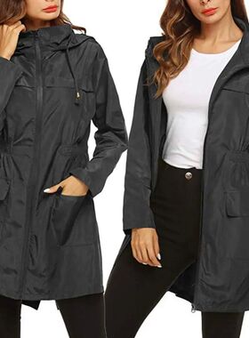 Waist up hooded raincoat jacket for women 收腰连帽雨衣外套女
