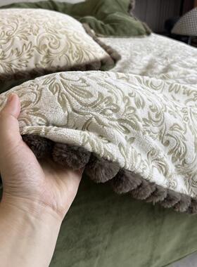 轻fg2522奢风复花绒古牛奶兔毛球绒四件套立体着色烂花牛雕奶绒小