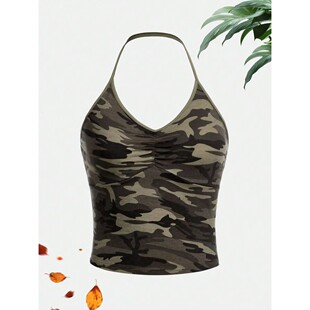 迷彩V领修身短款吊带背心女 Camouflage slim fit short camisole