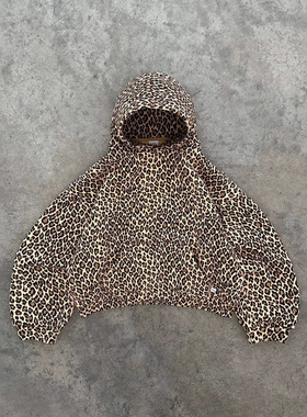 Cheetah vintage camo Jacket新款豹纹印花古着连帽卫衣涤纶外套