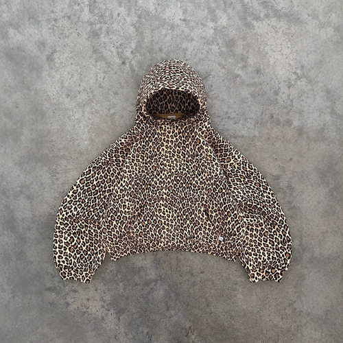 Cheetah vintage camo Jacket新款豹纹印花古着连帽卫衣涤纶外套