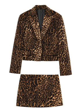 Leopard print jacket short skirt two-piece set外套短裙两件套