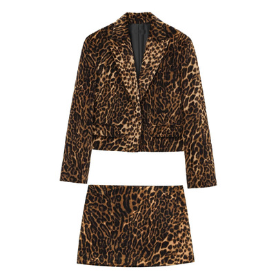 Leopard print jacket short skirt two-piece set外套短裙两件套