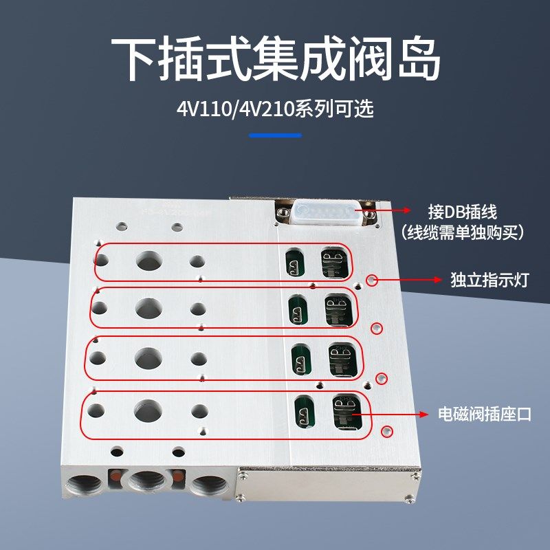 气动集成电磁阀4V210-08底座汇流板集成线路200M阀组阀T板4V110-0