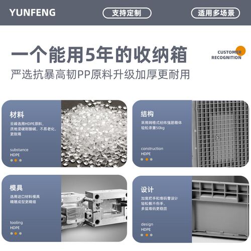 橄榄绿400x300x240 塑料周转箱物流加厚M工业风中号盒箱子收纳盒