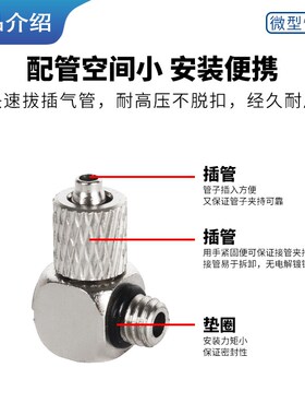 微型快拧气管快速接头气动螺纹直通弯头PDC4-M3/M4/M5/M6三通宝塔