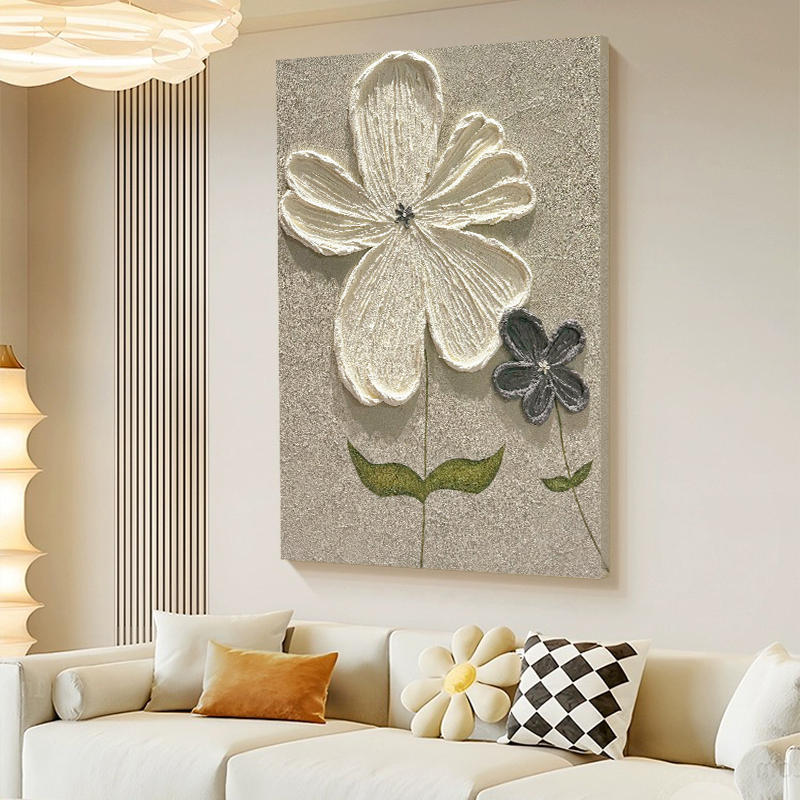 奶油风花卉立体肌理画diy石英砂数字油画丙烯填色手工填充装饰画图片