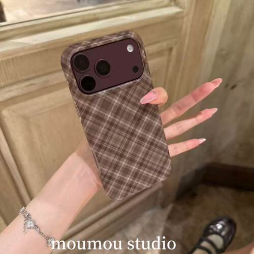 韩风ins美拉德色系菱格纹适用苹果18promax手机壳iphone17promax新款15女16pro创意17pro全包防摔手机套