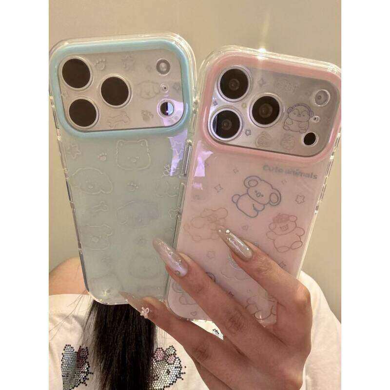 ins韩风简约粉底蓝底鎏金线条小动物适用苹果17promax手机壳iPhone16pro新款ip15男pm女17全包14防摔13/12/11