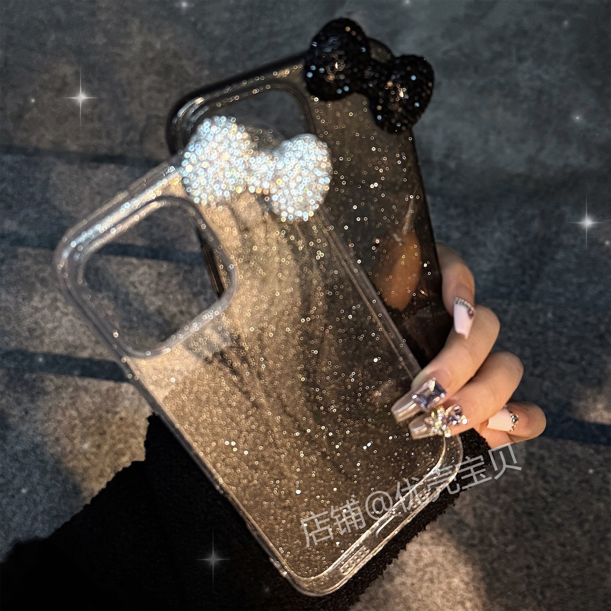 高级感黑暗系少女心闪粉满钻蝴蝶结苹果16promax手机壳14适用iphone15软11立体网红12防摔保护壳闪闪发光爆