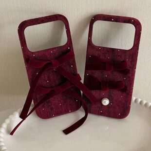 【闪钻红丝绒】适用于苹果iPhone17promax女款16pro防摔创意15pro手机壳14pro新款iPhone13高级系列17pro哇塞