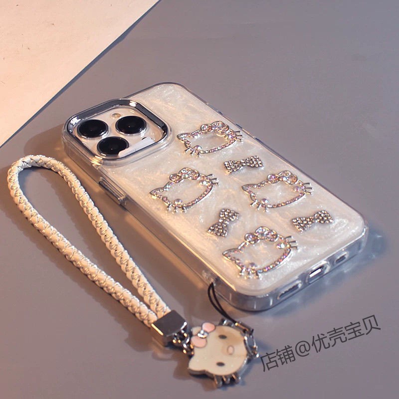立体闪钻蝴蝶结kt猫适用苹果15手机壳iPhone16promax女14可爱1213