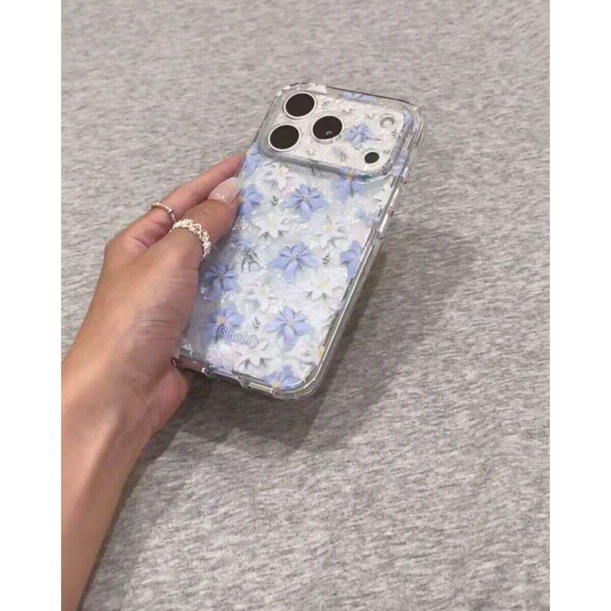 温柔感贝壳纹蓝色百合适用苹果17promax手机壳iphone17新款16pm少女心17pm可爱16pro韩系17防摔Pro全包手机套