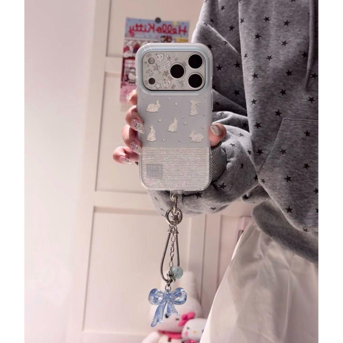 蓝底拼银条纹星星兔子简约ins手机壳17promax保护苹果17pro女iPhone16pro双层iphone16卡通iPhone17苹果15pro