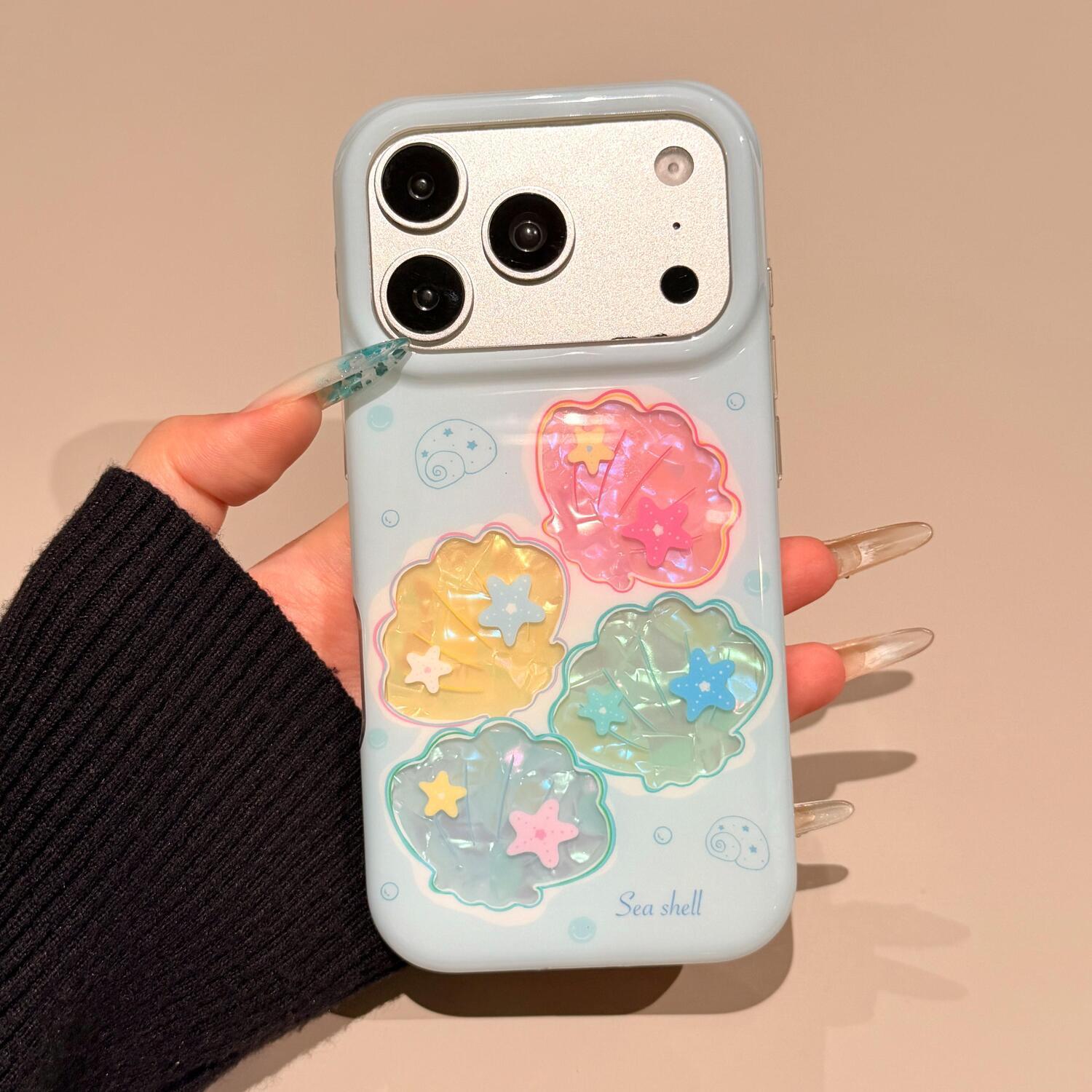 ins夏日小清新贝壳纹扇贝适用苹果17手机壳iPhone17Promax新款16高级感15保护套硅胶防摔全包带链条女款软壳p