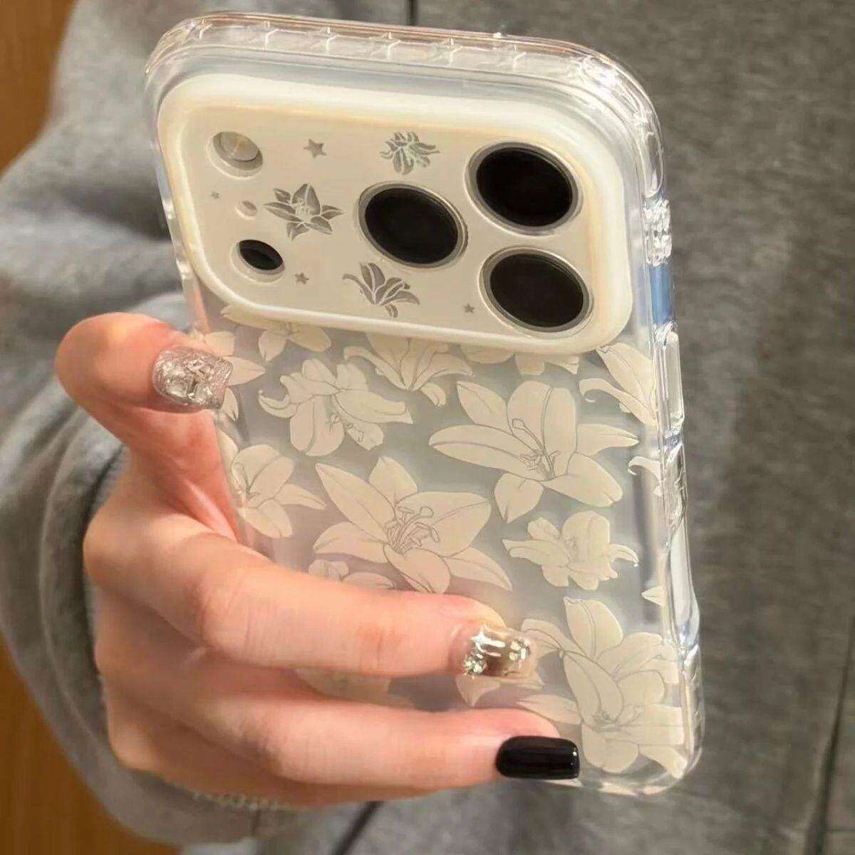 满屏白色百合花适用iPhone17promax手机壳15新款17pro网红女款13创意全包防摔16pro超好看17保护套