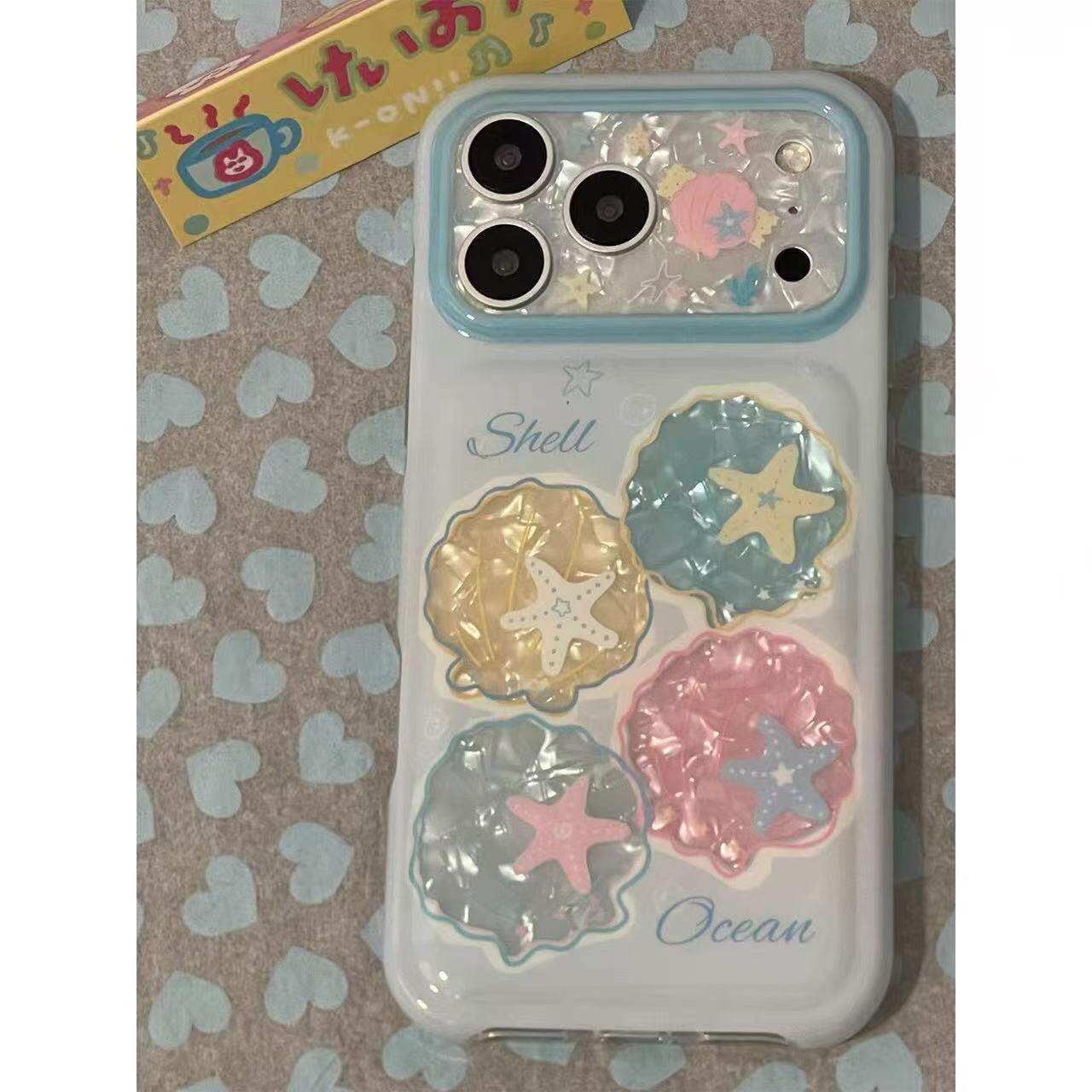 美牧系ins蓝色贝壳纹贝壳海星适用苹果17promax手机壳iphone16pro新款15女17pro创意15pro全包防摔手机套