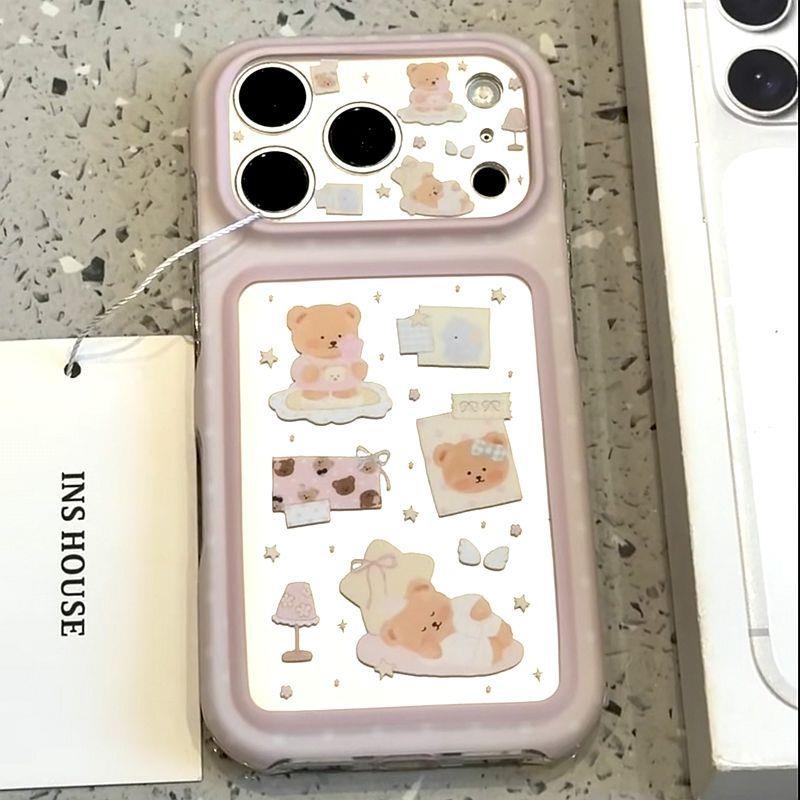 韩系少女ins银底粉边可爱小熊壳适用于苹果18promax手机壳iPhone17新款17promax少女心18pro全包防摔套16pro