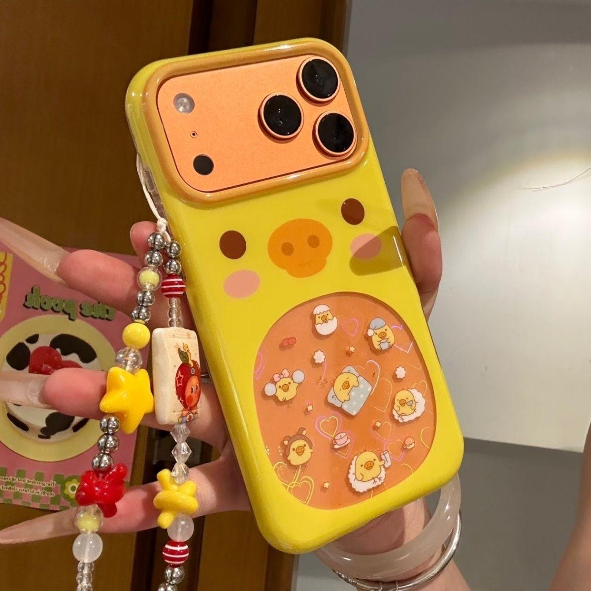 软萌可爱油画镂空鼻孔鸡适用于iphone17promax苹果14手机壳15新款16pro女13少女心17pm双层硅胶创意防摔软壳