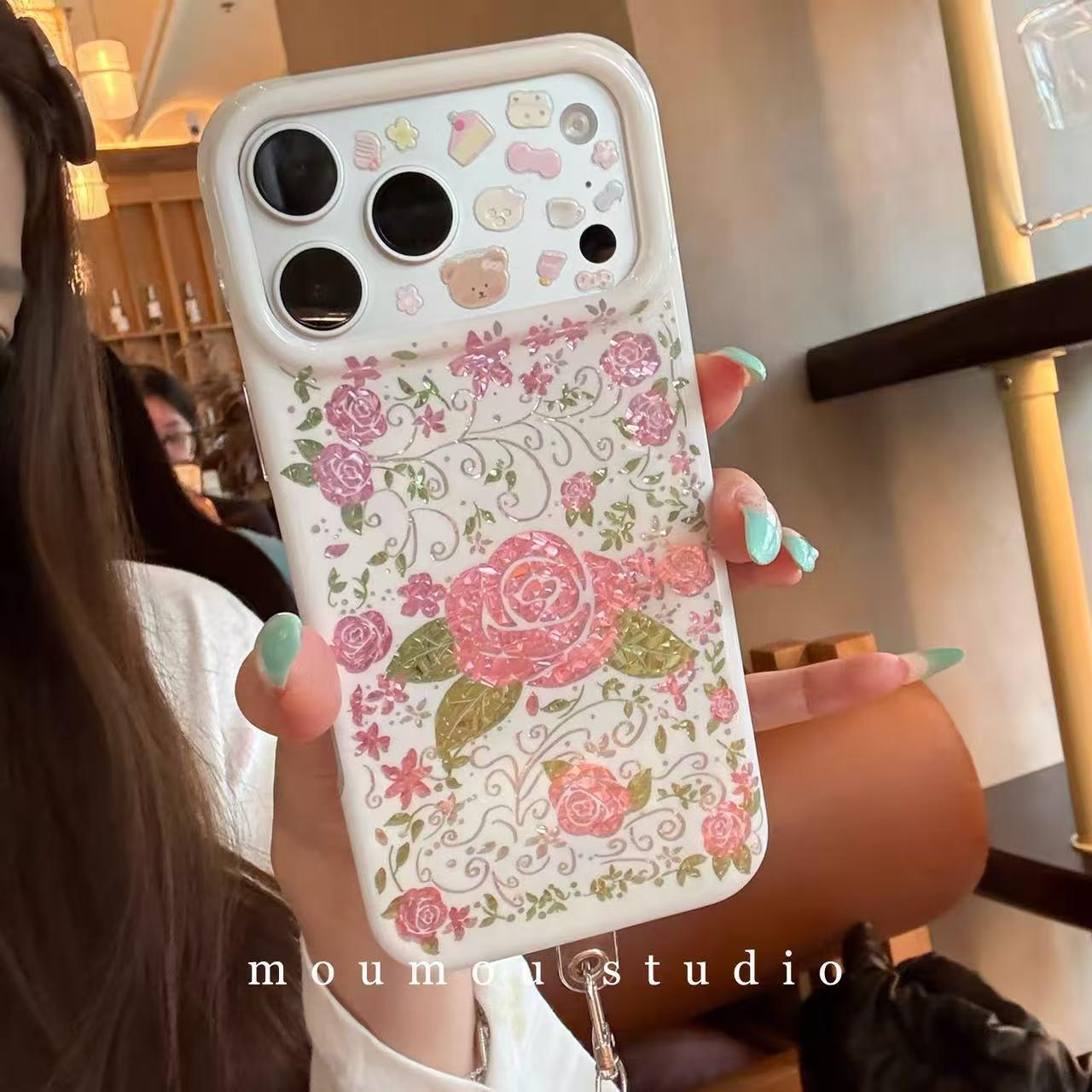 春季ins绿藤条粉花朵适用iPhone17promax手机壳苹果16promax女款15promax新款16pro手机套防摔软边