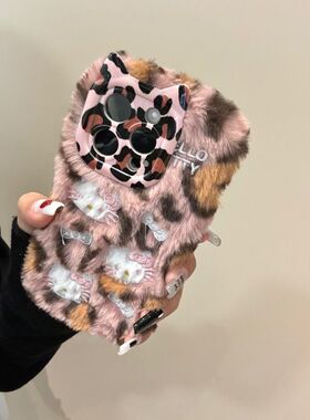 晕染毛绒豹纹猫咪适用ihone17/16promax苹果15pro手机壳14新款13软11