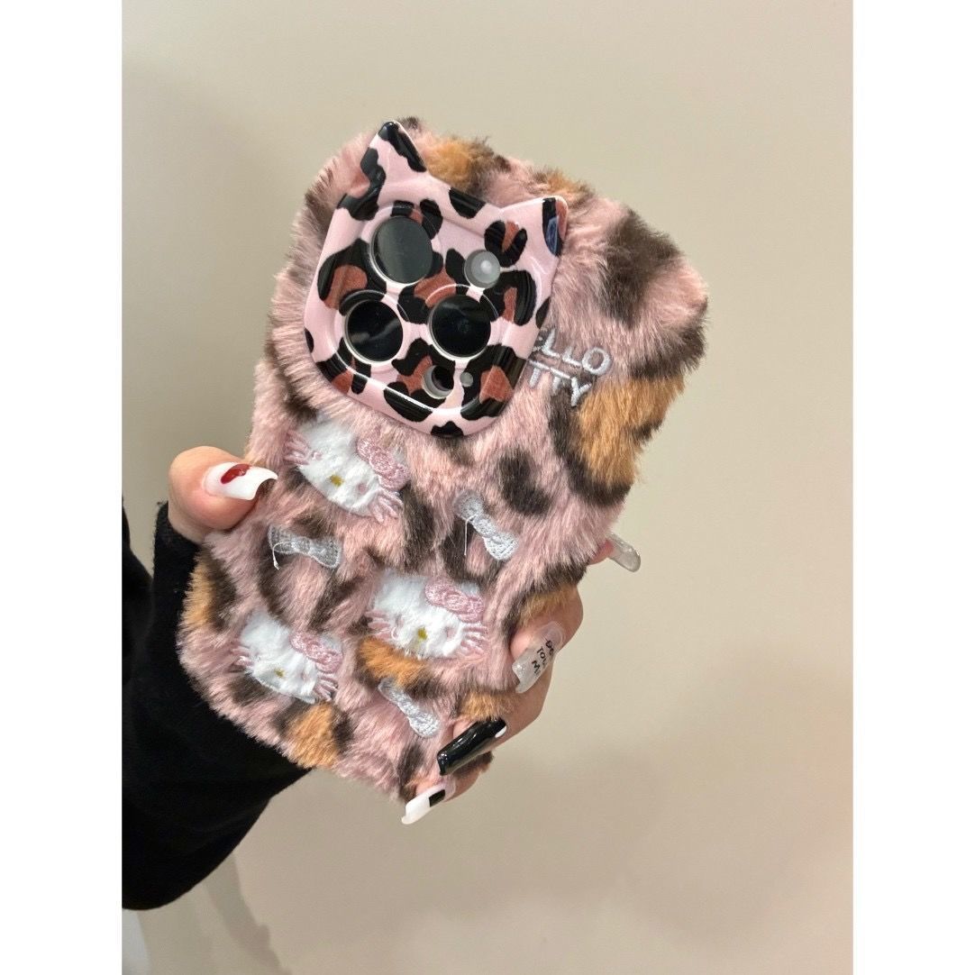 晕染毛绒豹纹猫咪适用ihone17/16promax苹果15pro壳14新款13软11