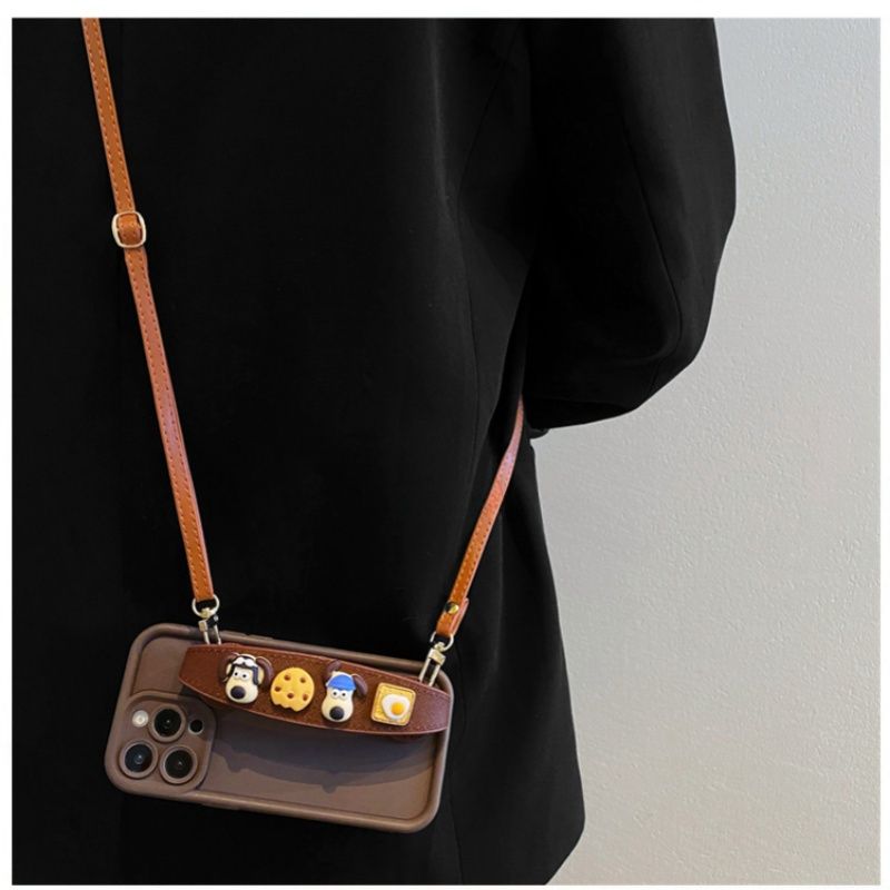 棕色饼干掌门狗手腕带适用苹果15romax手机壳14pro新款iphone13卡通12pm创意11全包16pro防摔xsmax斜跨xr挂绳
