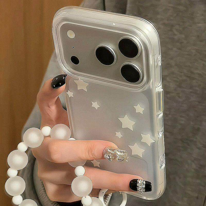 ins韩风简约白色星星适用苹果17promax手机壳iPhone16pro新款15磨砂雾面14带挂绳13女17圆边全包防摔保护套pm