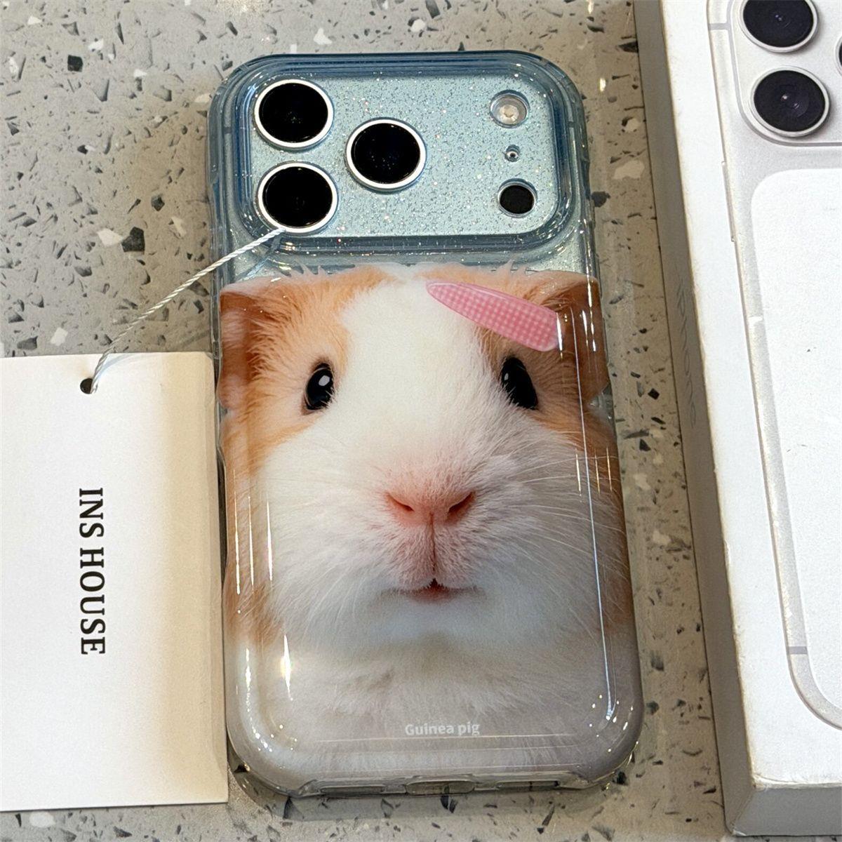 可爱粉发夹小仓鼠头像适用苹果17promax手机壳iphone17新款16pm萌趣15p韩系16pro软萌15防摔17Pro全包保护套