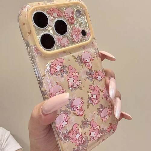 少女闪粉卡通小羊粉兔适用苹果17promax手机壳iPhone18pro超好看女款17pro小众16pro新款15防摔双层保护套