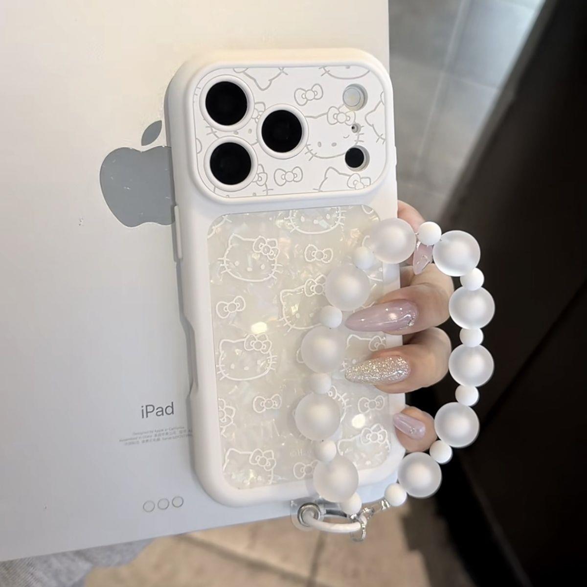 潮壳汇奶白壳贝壳纹线条Kitty适用苹果17Promax手机壳iPhone16pro新款全包15简约ins风精孔防摔保护套