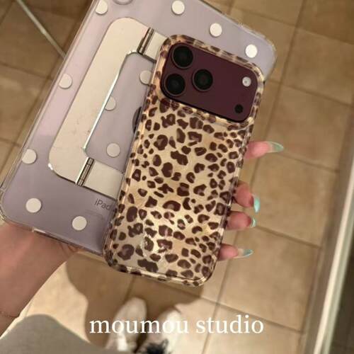 个性棕色豹纹带挂绳适用苹果18promax手机壳秋冬季欧美iPhone17新款15防摔17promax女款13双层16手机套硬壳