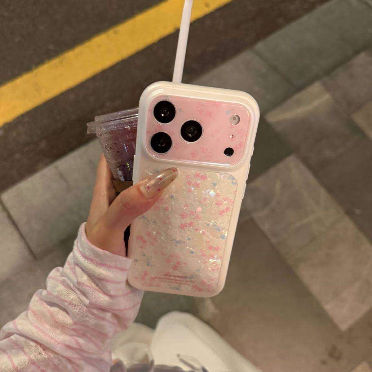 唯美ins贝壳纹粉蓝花朵适用苹果17promax手机壳iphone16pro新款17pro少女心15promax春夏16韩风全包防摔外壳