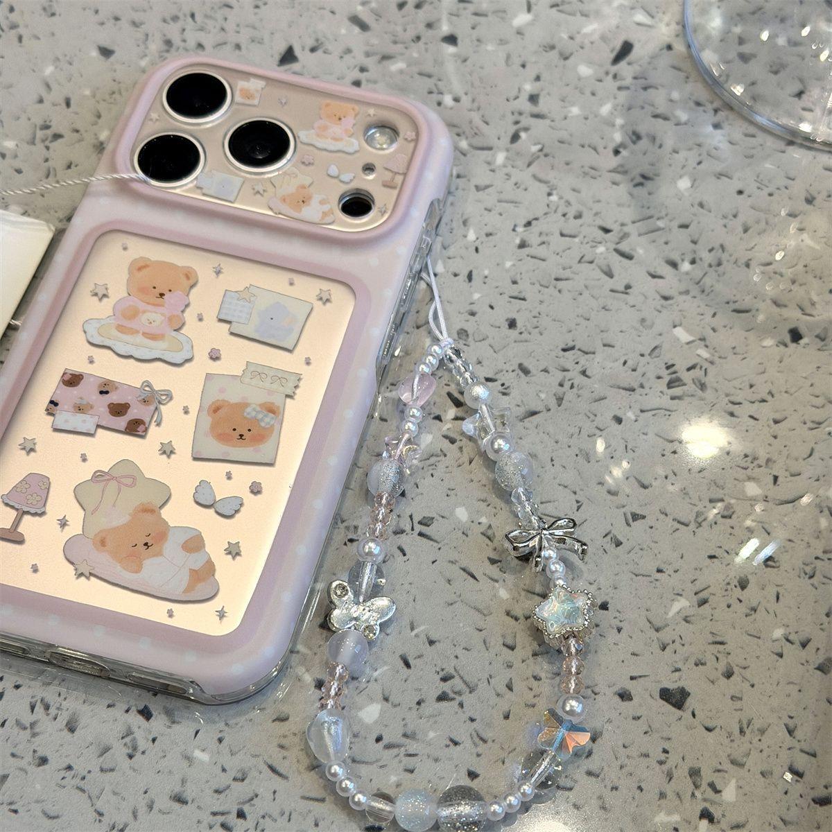 ins日韩可爱小熊适用苹果17手机壳iphone16promax高级感17pro保护壳硅胶15新款17pm防摔全包镜头带链条女款软
