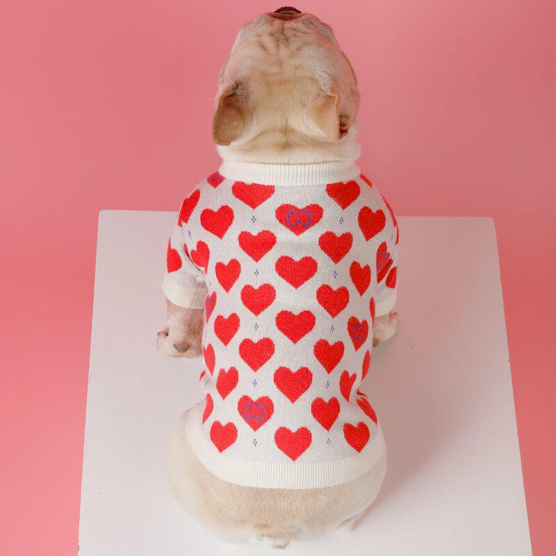 GG家红心宠物毛衣潮牌狗狗衣服猫宠物服装/雨衣（新