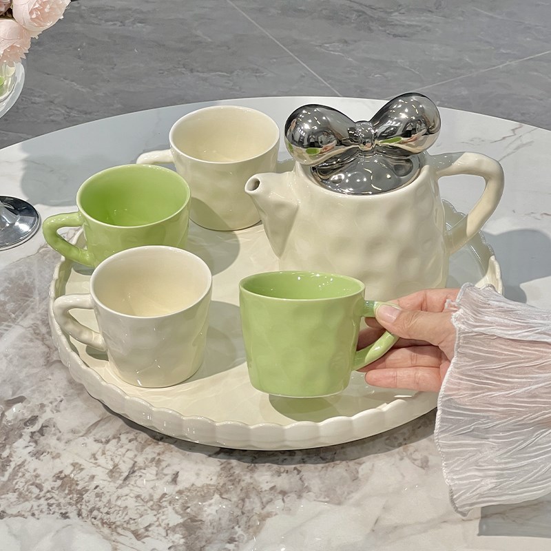 速发奶油风陶瓷喝水杯子家用套装茶杯茶具茶壶轻奢客厅冷水壶杯具