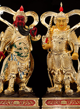 速发纯铜鎏金伽蓝韦陀菩萨佛像左右护法财神关公韦像佛驮摆件